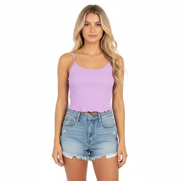 NEW Double Zero Purple Crinkle Fabric Basic Cropped Tank Top - Picture 1 of 6